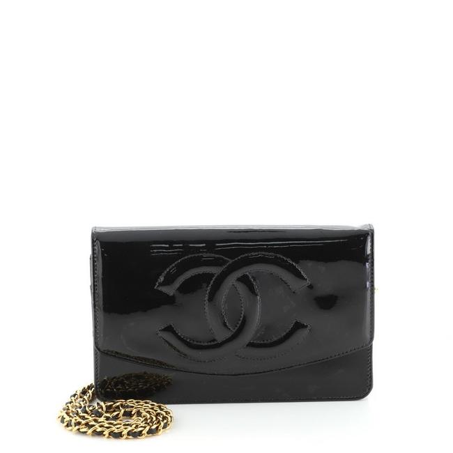 Chanel Timeless Wallet on Chain Vintage Black Patent Leather Shoulder Bag 