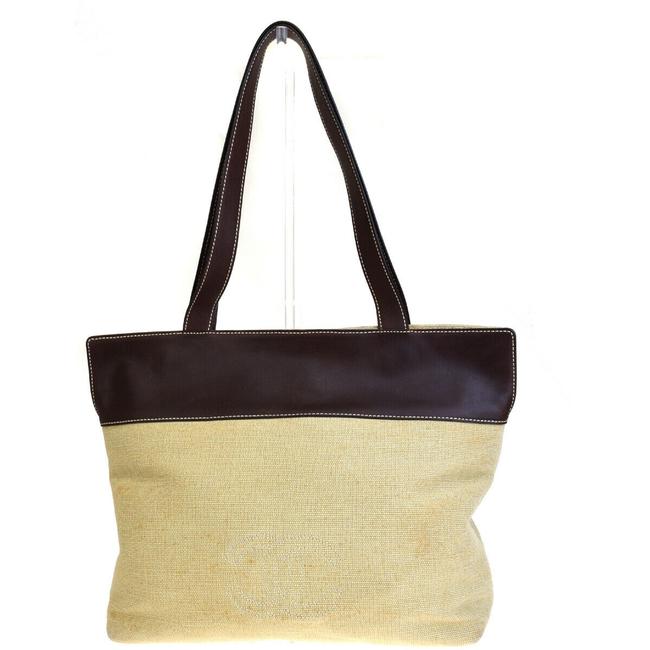 Chanel Tote Beige Brown Italy Blackbrown Linen Leather Shoulder Bag 