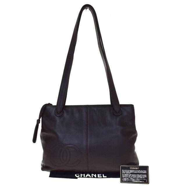 Chanel Tote Cc Logo Tote Brown Leather Shoulder Bag 