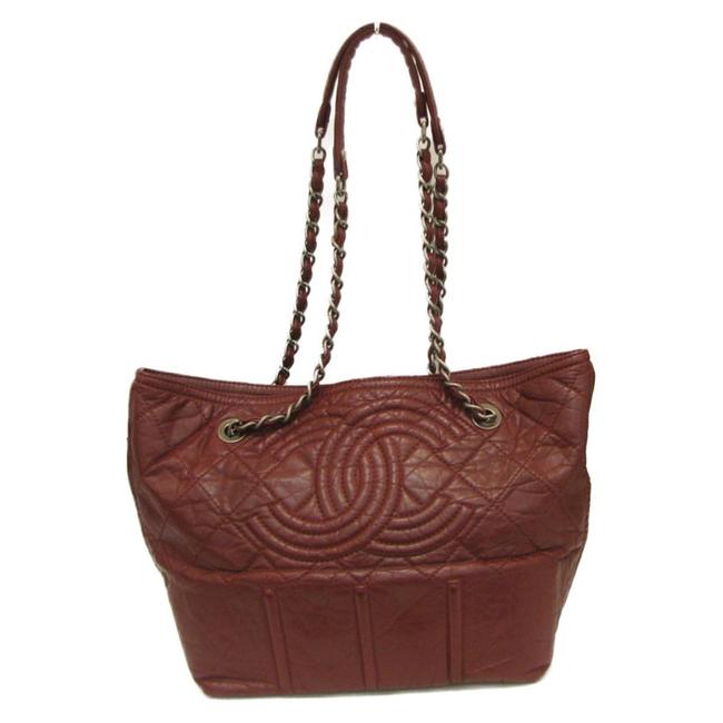Chanel Tote Chain Red Color Leather Shoulder Bag 