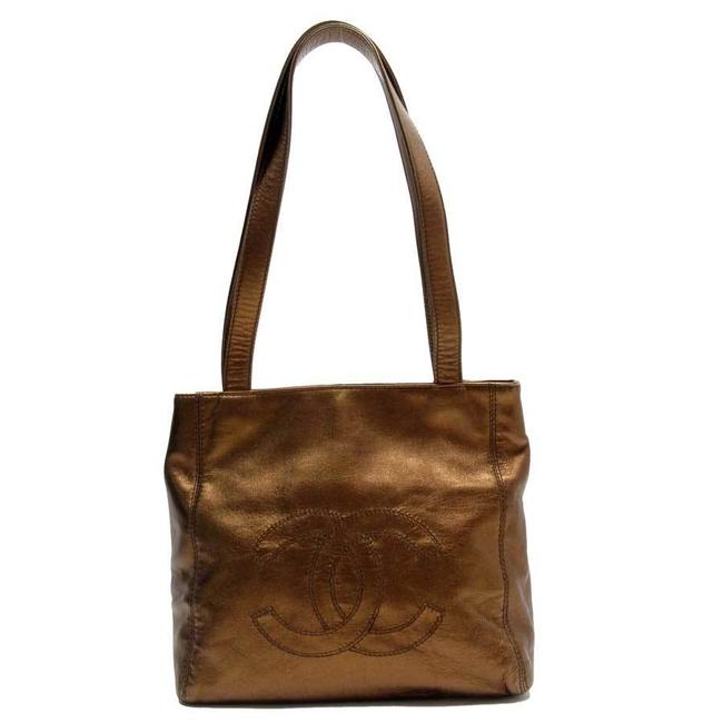 Chanel Tote Coco Mark Ladies 51519 Bronze Leather Shoulder Bag 
