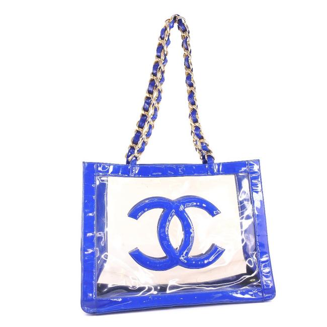 Chanel Tote Coco Mark Ladies Blue Vinyl Shoulder Bag 