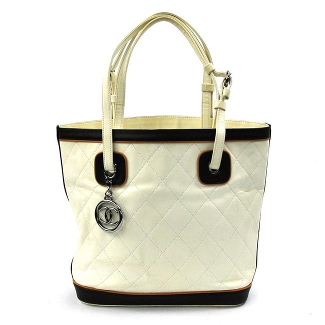 Chanel Tote Ladie Brown Ivory Leather Shoulder Bag 