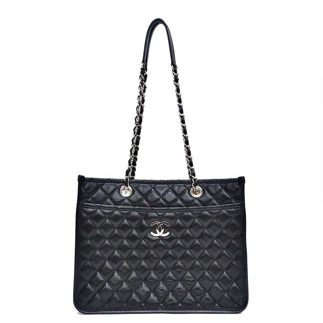 Chanel Tote Mattel Ladies Aged Shiny Black Leather Shoulder Bag 
