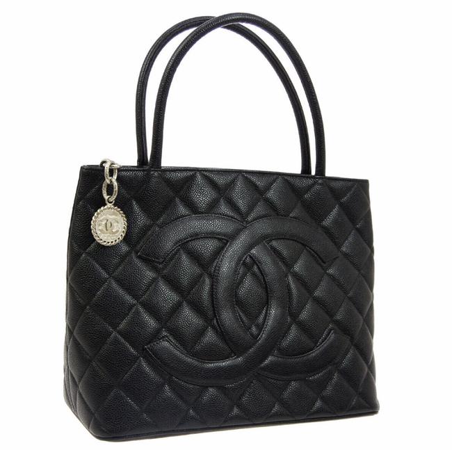 Chanel Tote Medallion Black Caviar Shoulder Bag 