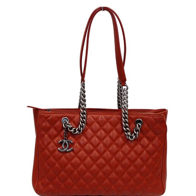 Chanel Tote Medium Rock In Red Quilted Caviar Shoulder Bag 