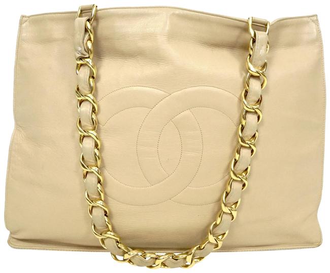 Chanel Sac XL Tote Shopping Handbag Beige Lambskin Leather Shoulder Bag 