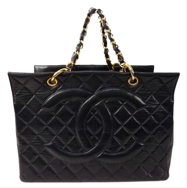 Chanel Tote Timeless Shopper Black Lambskin Leather Shoulder Bag 