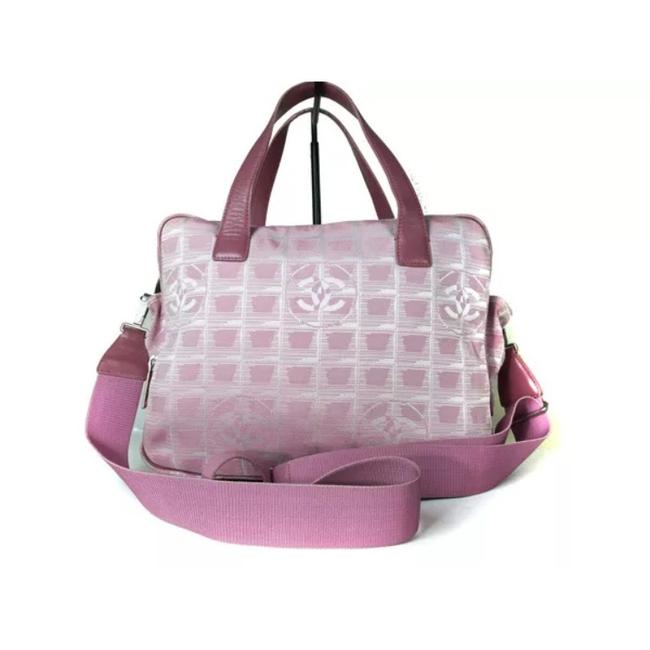 Chanel Travel Line Pink Canvas Leather Trim Shoulder Bag 