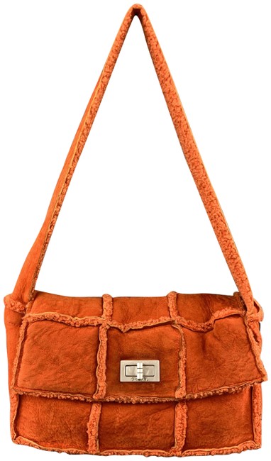 Chanel Turn Lock Handbag Orange Shearling Shoulder Bag 