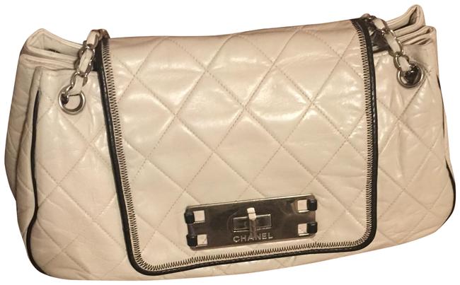 Chanel Ivory with Black Details Leather Shoulder Bag 