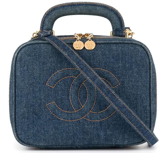 Chanel Vanity Case Crossbody Rare Vintage Blue Mini Black Denim Shoulder Bag 