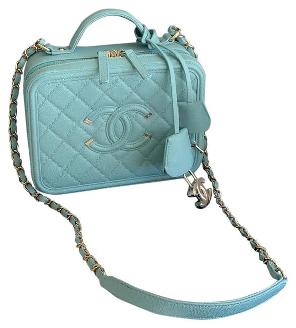 Chanel Vanity Case Filigree Medium Rare Tiffany Blue Leather Shoulder Bag 