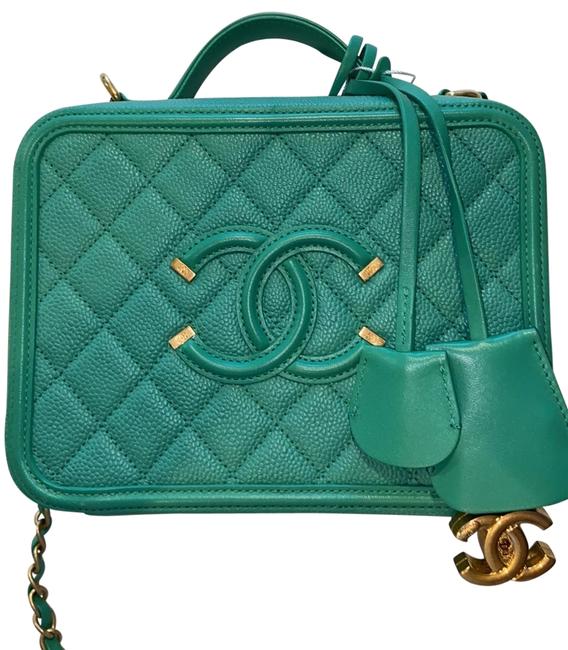 Chanel Vanity Case Quilted Medium Filigree Green Leather Shoulder Bag 