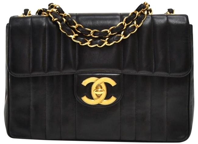 Chanel Vertical Quilted Black Lambskin Leather Shoulder Bag 