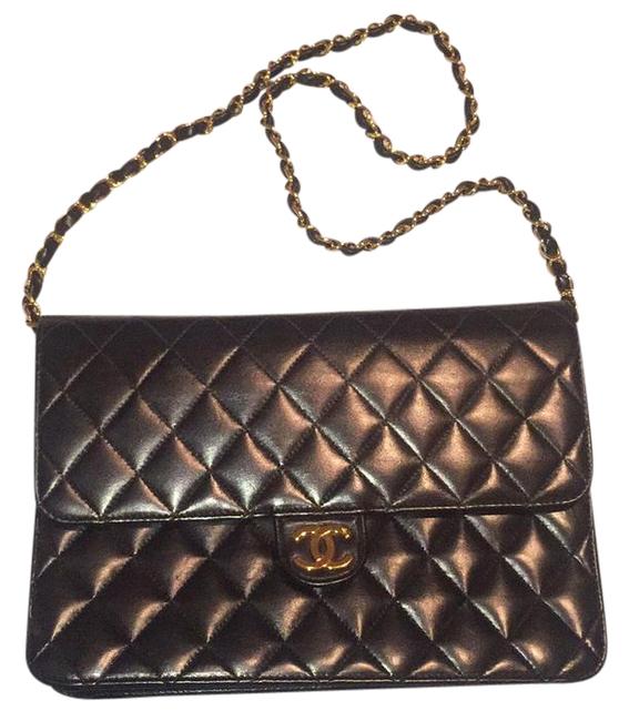 Chanel Vintage Black Lambskin Leather Shoulder Bag 