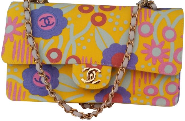 Chanel Vintage Floral Yellow Multicolor Canvas Shoulder Bag 