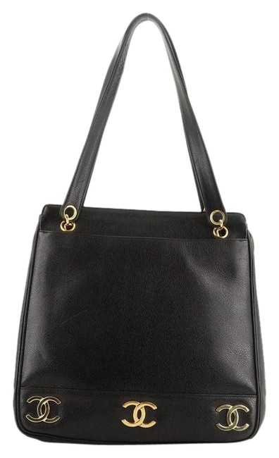 Chanel Vintage Metal Cc Caviar Medium Black Leather Shoulder Bag 