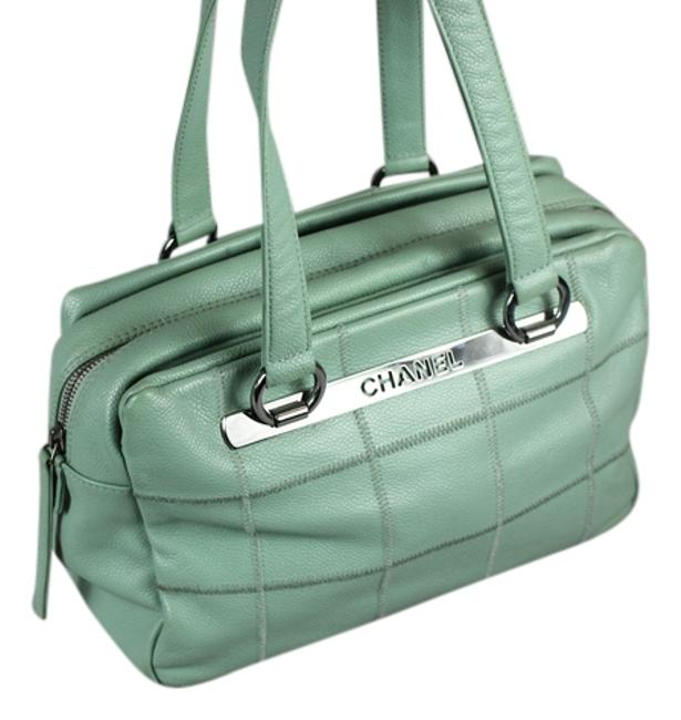 Chanel Tote Vintage Quilted Bowler Mint Green Leather Shoulder Bag 