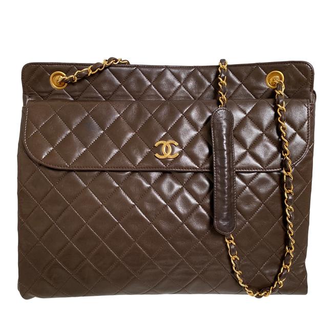 Chanel Vintage Quilted Cc Black Brown Lambskin Leather Shoulder Bag 