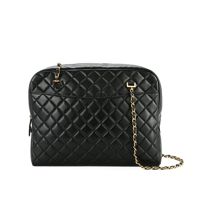 Chanel Vintage Quilted Large Leather Tote Navy Blue Lambskin Shoulder Bag 