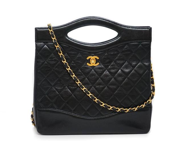 Chanel Vintage Quilted Top Black Lambskin Shoulder Bag 