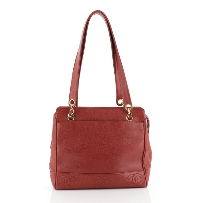Chanel Vintage Stitched Cc Caviar Small Red Leather Shoulder Bag 