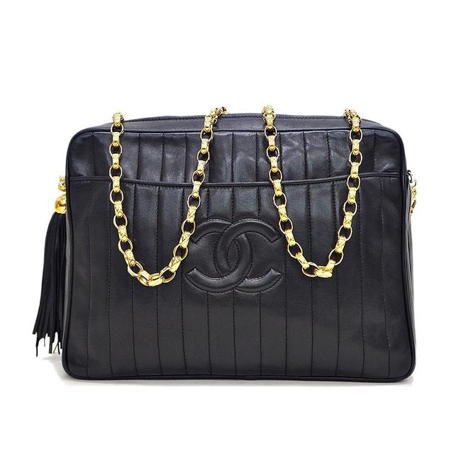 Chanel Vintage Tassel Ladies Vertical Stitch Black Shoulder Bag 