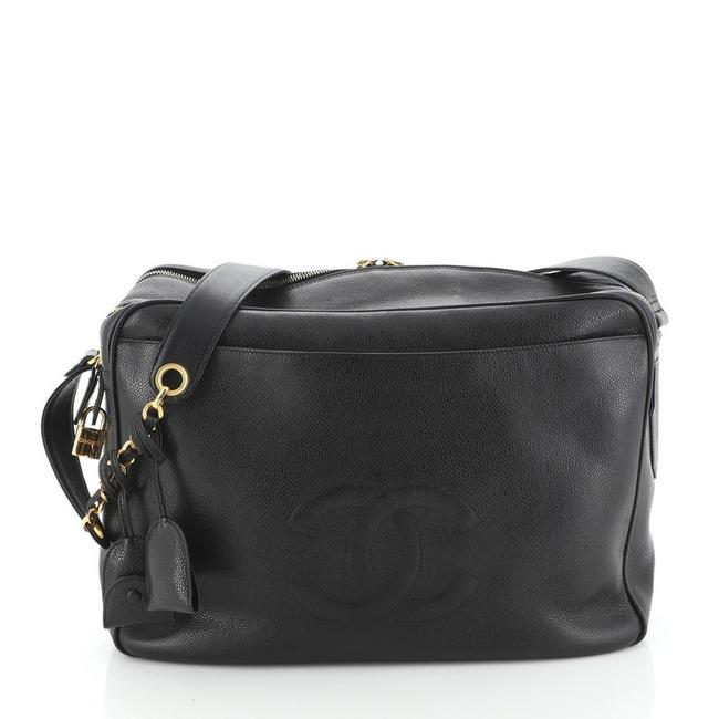 Chanel Vintage Timeless Travel Case Caviar Large Black Leather Shoulder Bag 