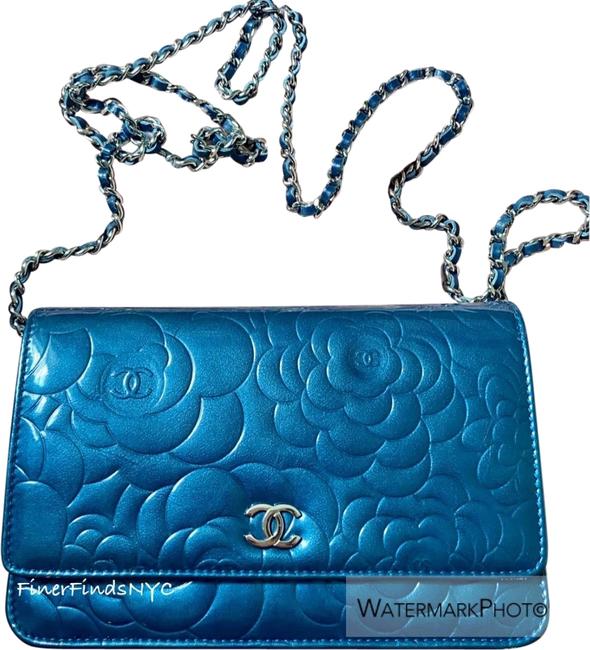 Chanel Wallet on Chain Camellia Blue Patent Leather Shoulder Bag 