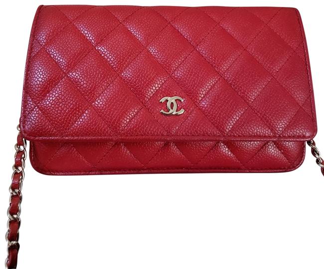 Chanel Wallet on Chain Silver Hw Red Caviar Leather Shoulder Bag 