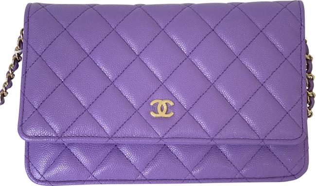 Chanel Wallet on Chain Woc Caviar Purple Goat Leather Shoulder Bag 