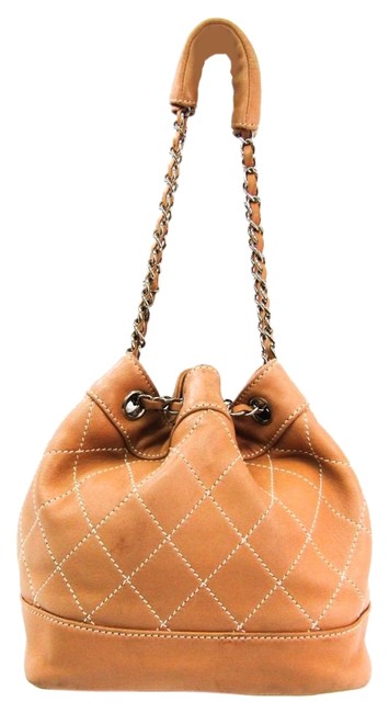 Chanel Wild Stitch Beige Leather Shoulder Bag 