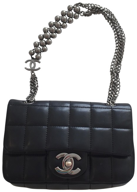 Chanel With Cc Chain Black Lambskin Leather Shoulder Bag 