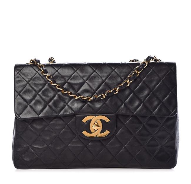 Chanel XL Quilted Jumbo Single Flap Black Lambskin Leather Shoulder Bag 