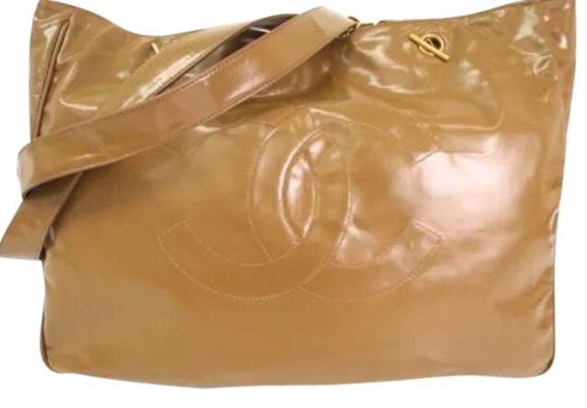 Chanel XL Vintage 1994 Tote Caramel Vinyl Shoulder Bag 
