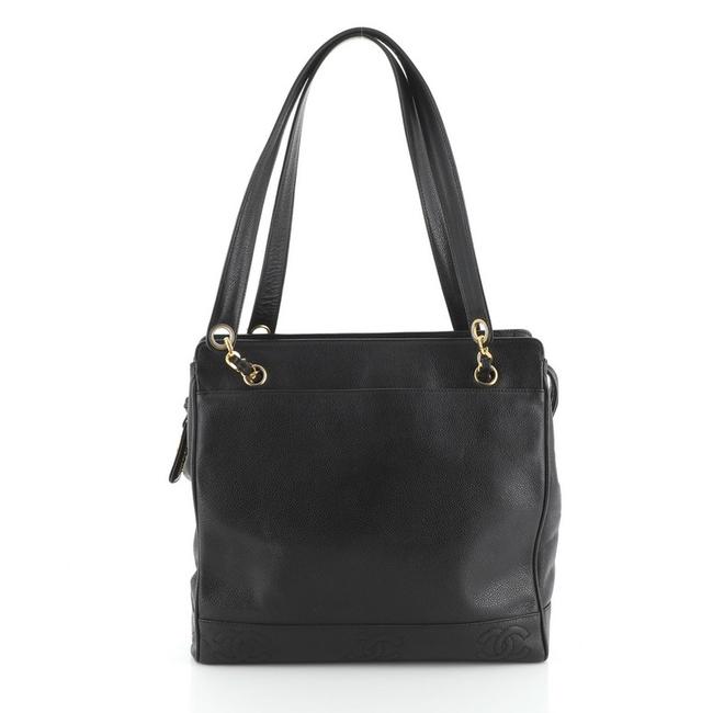 Chanel XL Vintage Stitched Cc Caviar Black Leather Shoulder Bag 