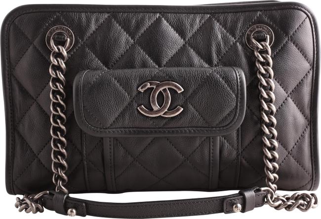 Chanel Zipped Shopping Small Zip Black Calfskin Leather Shoulder Bag 