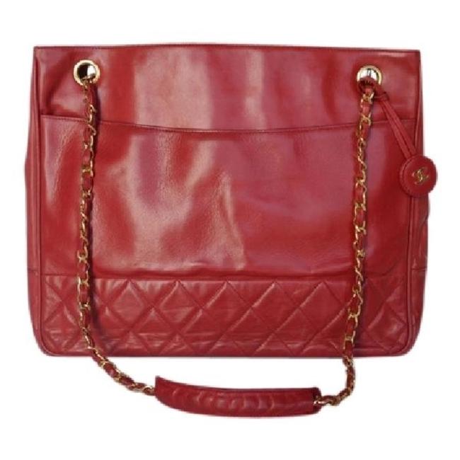 Chanel 13199071 Red Lambskin Leather Tote