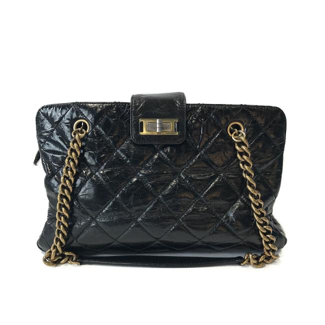Chanel 2.55 Reissue Bag Black Glazed Calfskin Leather Tote