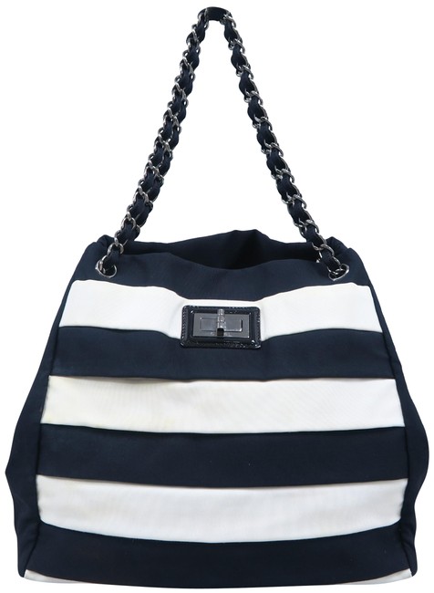Chanel 2.55 Reissue Striped Black and White Grosgrain Tote
