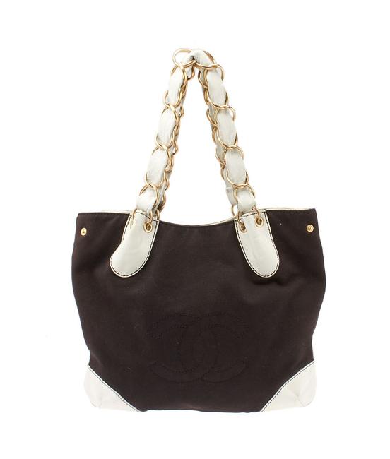 Chanel 45169 Black &amp; White Canvas Leather Tote