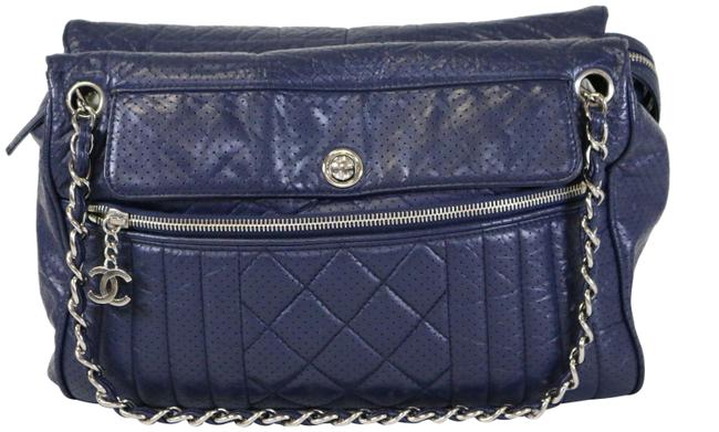 Chanel 50s Large Navy Perforated Leather Tote