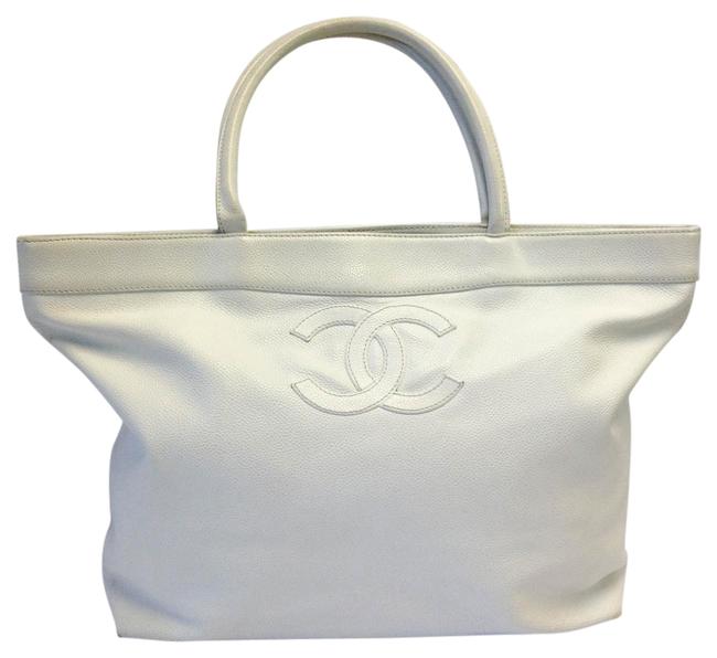 Chanel Shoulder Bag #8339 Cc Caviar Or White Leather Tote