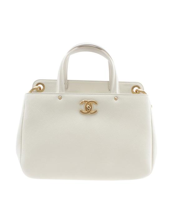Chanel A93758 Caviar 2 way 165746 White Leather Tote
