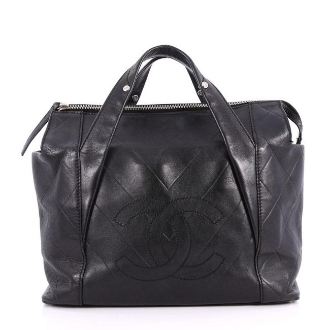 Chanel All Day Long Chevron Medium Black Leather Tote