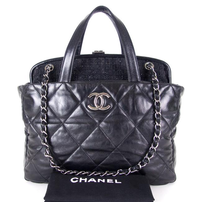 Chanel Portobello &amp; Glazed Frame Black Tweed Calfskin Tote