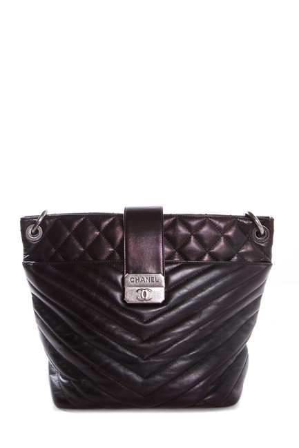 Chanel &amp; Iridescent Chevron &amp; Quilted Leather Black Tote