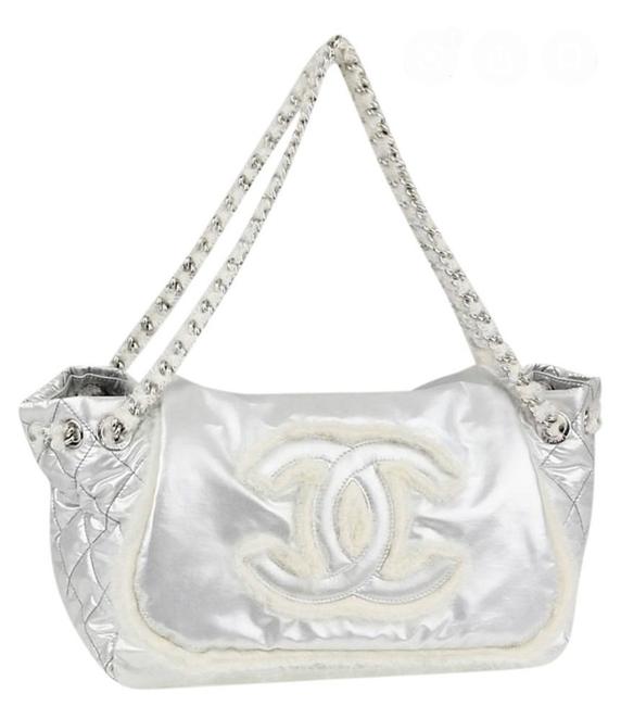 Chanel Arctic Polar Ice Silver White Satin Tote