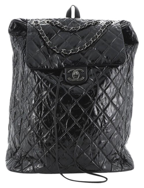 Chanel Backpack XL Supermarket Quilted Patent Black Silver Leather Tote